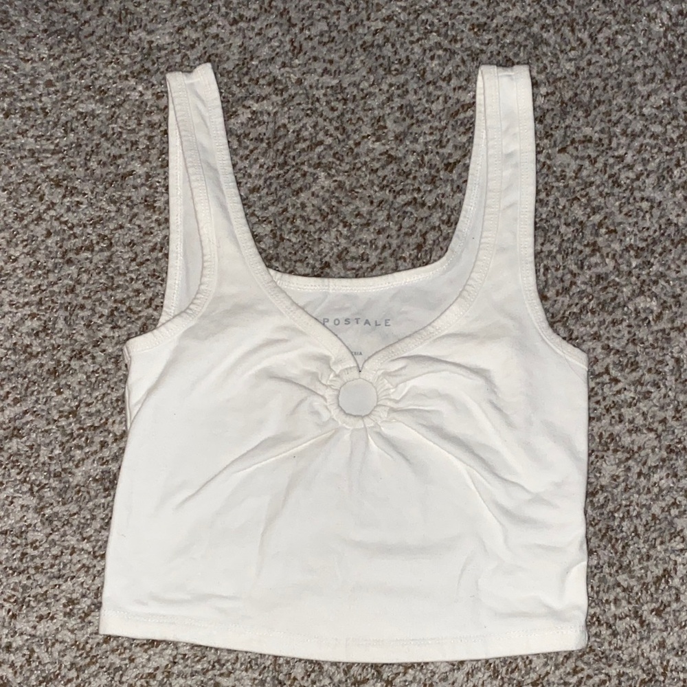 Aeropostale White Cropped Tank with Center Ring Detail
